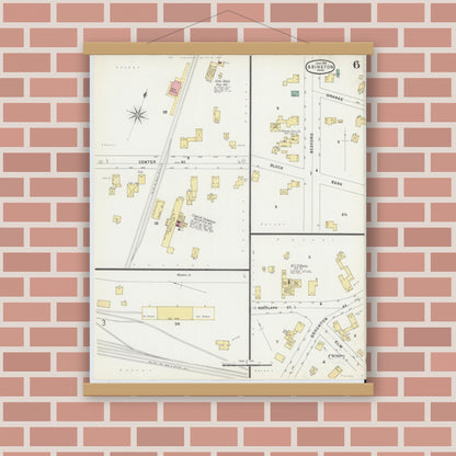 Old map wall art mockup — magnetic wood frame on brick wall — Sanborn Fire Insurance Map from Abington, Plymouth County, Massachusetts (1896), Sheet #0006