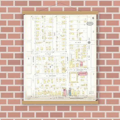 Old map wall art mockup — magnetic wood frame on brick wall — Sanborn Fire Insurance Map from Creston, Union County, Iowa (1913), Sheet #0006