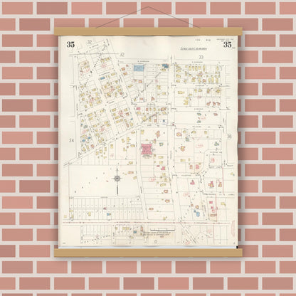 Old map wall art mockup — magnetic wood frame on brick wall — Sanborn Fire Insurance Map from Michigan City, La Porte County, Indiana (1948), Sheet #0035