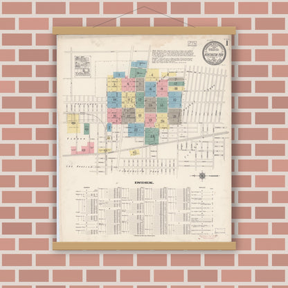 Old map wall art mockup — magnetic wood frame on brick wall — Sanborn Fire Insurance Map from Huntington Park, Los Angeles County, California (1916) - Complete Map Set