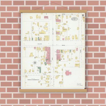Old map wall art mockup — magnetic wood frame on brick wall — Sanborn Fire Insurance Map from Wadsworth, Medina County, Ohio (1901), Sheet #0002