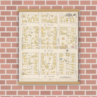 Old map wall art mockup — magnetic wood frame on brick wall — Sanborn Fire Insurance Map from Escanaba, Delta County, Michigan (1921), Sheet #0018
