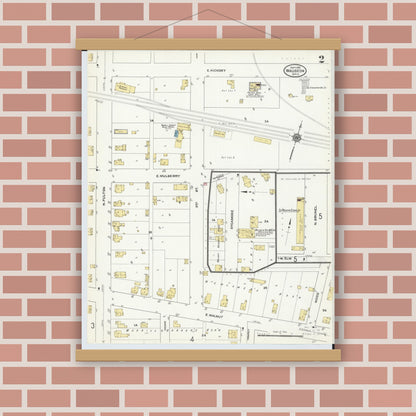 Old map wall art mockup — magnetic wood frame on brick wall — Sanborn Fire Insurance Map from Wauseon, Fulton County, Ohio (1910), Sheet #0002