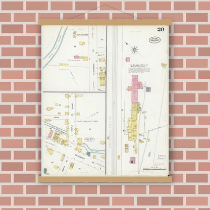 Old map wall art mockup — magnetic wood frame on brick wall — Sanborn Fire Insurance Map from Rahway, Union County, New Jersey (1908), Sheet #0020