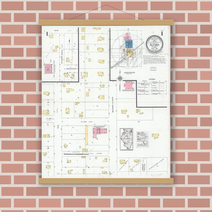 Old map wall art mockup — magnetic wood frame on brick wall — Sanborn Fire Insurance Map from Altona, Knox County, Illinois (1928) - Complete Map Set