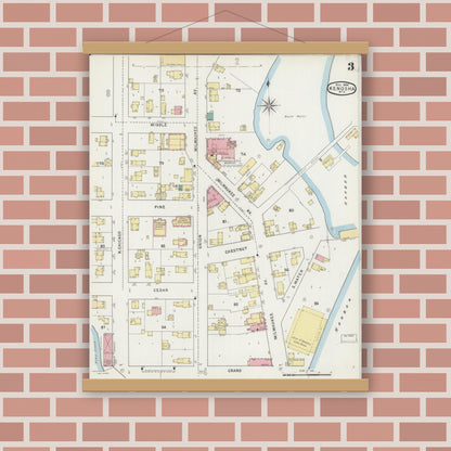 Old map wall art mockup — magnetic wood frame on brick wall — Sanborn Fire Insurance Map from Kenosha, Kenosha County, Wisconsin (1894), Sheet #0003