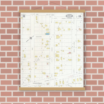 Old map wall art mockup — magnetic wood frame on brick wall — Sanborn Fire Insurance Map from Crystal Lake, McHenry County, Illinois (1929), Sheet #0011
