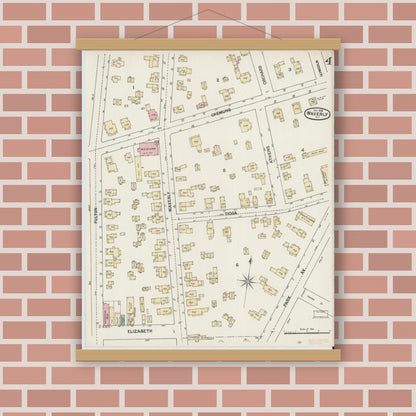 Old map wall art mockup — magnetic wood frame on brick wall — Sanborn Fire Insurance Map from Waverly, Tioga County, New York (1888), Sheet #0004