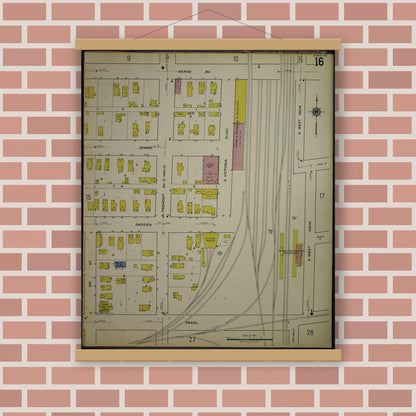 Old map wall art mockup — magnetic wood frame on brick wall — Sanborn Fire Insurance Map from Kenosha, Kenosha County, Wisconsin. (1918), Sheet 20