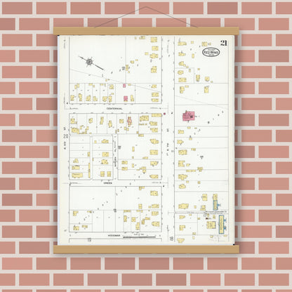 Old map wall art mockup — magnetic wood frame on brick wall — Sanborn Fire Insurance Map from Red Wing, Goodhue County, Minnesota (1917), Sheet #0021