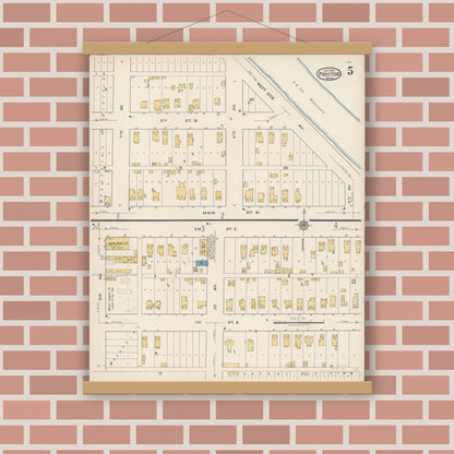Old map wall art mockup — magnetic wood frame on brick wall — Sanborn Fire Insurance Map from Proctor, Saint Louis County, Minnesota (1922), Sheet #0005