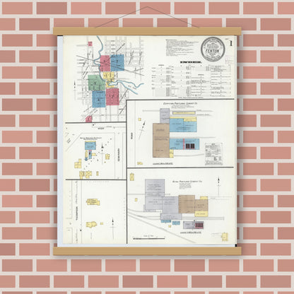Old map wall art mockup — magnetic wood frame on brick wall — Sanborn Fire Insurance Map from Fenton, Genesee County, Michigan (1908) - Complete Map Set