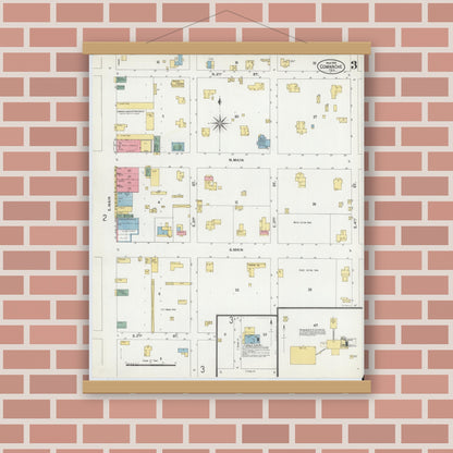 Old map wall art mockup — magnetic wood frame on brick wall — Sanborn Fire Insurance Map from Comanche, Comanche County, Texas (1902), Sheet #0003