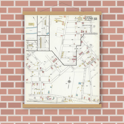 Old map wall art mockup — magnetic wood frame on brick wall — Sanborn Fire Insurance Map from Pottstown, Montgomery County, Pennsylvania (1916), Sheet #0033