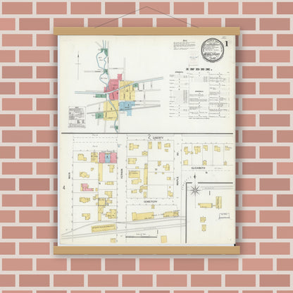 Old map wall art mockup — magnetic wood frame on brick wall — Sanborn Fire Insurance Map from Middleport, Niagara County, New York (1900), Sheet #0001