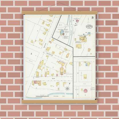 Old map wall art mockup — magnetic wood frame on brick wall — Sanborn Fire Insurance Map from Chilton, Calumet County, Wisconsin (1898), Sheet #0003
