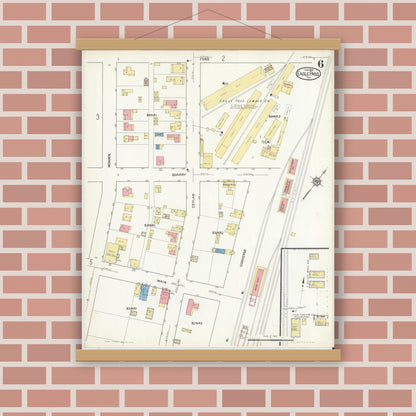 Old map wall art mockup — magnetic wood frame on brick wall — Sanborn Fire Insurance Map from Eagle Pass, Maverick County, Texas (1916), Sheet #0006