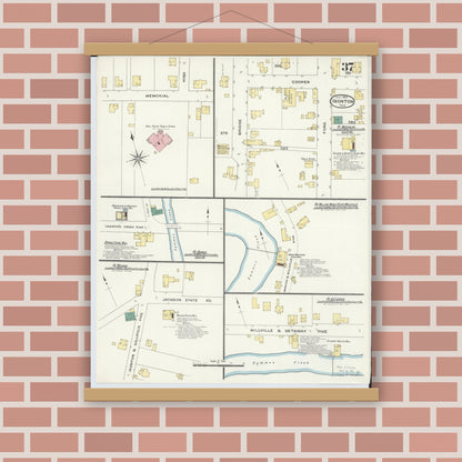 Old map wall art mockup — magnetic wood frame on brick wall — Sanborn Fire Insurance Map from Ironton, Lawrence County, Ohio (1909), Sheet #0037