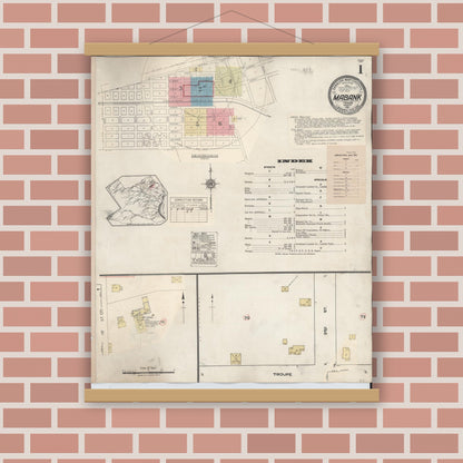 Old map wall art mockup — magnetic wood frame on brick wall — Sanborn Fire Insurance Map from Mabank, Kaufman County, Texas (1934) - Complete Map Set
