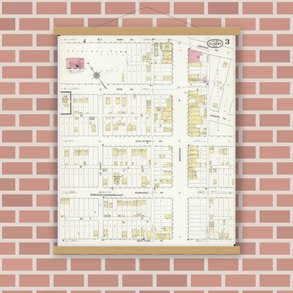 Old map wall art mockup — magnetic wood frame on brick wall — Sanborn Fire Insurance Map from Gilbert, Saint Louis County, Minnesota (1912), Sheet #0003