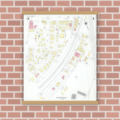 Old map wall art mockup — magnetic wood frame on brick wall — Sanborn Fire Insurance Map from Mingo Junction, Jefferson County, Ohio (1946), Sheet #0004