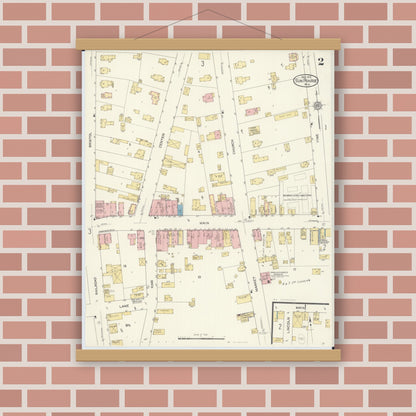 Old map wall art mockup — magnetic wood frame on brick wall — Sanborn Fire Insurance Map from Sun Prairie, Dane County, Wisconsin (1912), Sheet #0002