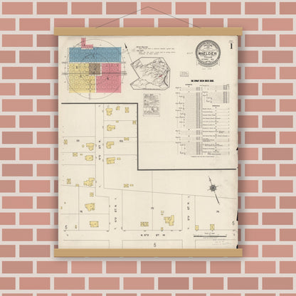 Old map wall art mockup — magnetic wood frame on brick wall — Sanborn Fire Insurance Map from Waelder, Gonzales County, Texas (1922) - Complete Map Set