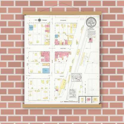 Old map wall art mockup — magnetic wood frame on brick wall — Sanborn Fire Insurance Map from Earlham, Madison County, Iowa (1916), Sheet #0001
