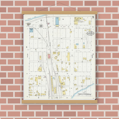 Old map wall art mockup — magnetic wood frame on brick wall — Sanborn Fire Insurance Map from Hastings, Dakota County, Minnesota (1898), Sheet #0005