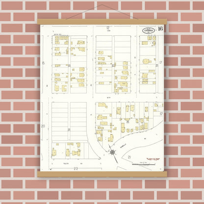 Old map wall art mockup — magnetic wood frame on brick wall — Sanborn Fire Insurance Map from Coronado, San Diego County, California (1921), Sheet #0016