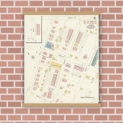 Old map wall art mockup — magnetic wood frame on brick wall — Sanborn Fire Insurance Map from Perkasie, Bucks County, Pennsylvania (1908), Sheet #0006