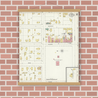 Old map wall art mockup — magnetic wood frame on brick wall — Sanborn Fire Insurance Map from Elkhorn, Walworth County, Wisconsin (1898), Sheet #0002