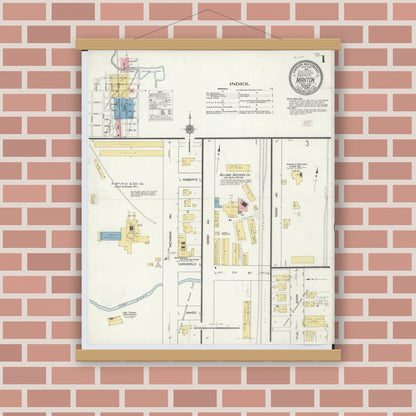 Old map wall art mockup — magnetic wood frame on brick wall — Sanborn Fire Insurance Map from Manton, Wexford County, Michigan (1910) - Complete Map Set