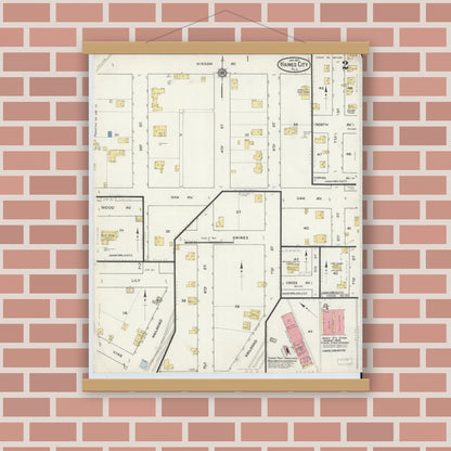 Old map wall art mockup — magnetic wood frame on brick wall — Sanborn Fire Insurance Map from Haines City, Polk County, Florida (1917), Sheet #0002