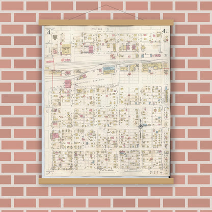 Old map wall art mockup — magnetic wood frame on brick wall — Sanborn Fire Insurance Map from Mission, Hidalgo County, Texas (1949), Sheet #0004