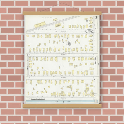 Old map wall art mockup — magnetic wood frame on brick wall — Sanborn Fire Insurance Map from Ilion, Herkimer County, New York (1897), Sheet #0003