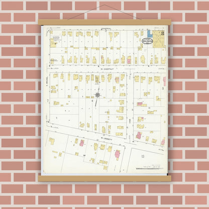 Old map wall art mockup — magnetic wood frame on brick wall — Sanborn Fire Insurance Map from Wauseon, Fulton County, Ohio (1916), Sheet #0008