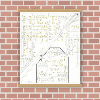 Old map wall art mockup — magnetic wood frame on brick wall — Sanborn Fire Insurance Map from Albia, Monroe County, Iowa (1933), Sheet #0007
