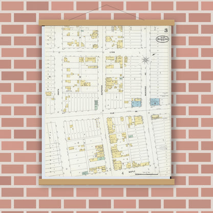 Old map wall art mockup — magnetic wood frame on brick wall — Sanborn Fire Insurance Map from Munising, Alger County, Michigan (1897), Sheet #0003
