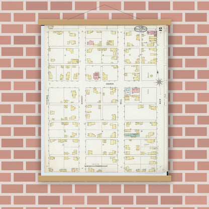 Old map wall art mockup — magnetic wood frame on brick wall — Sanborn Fire Insurance Map from Bellville, Richland County, Ohio (1895), Sheet #0002