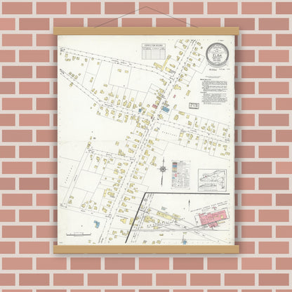 Old map wall art mockup — magnetic wood frame on brick wall — Sanborn Fire Insurance Map from Elba, Genesee County, New York (1936), Sheet #0001