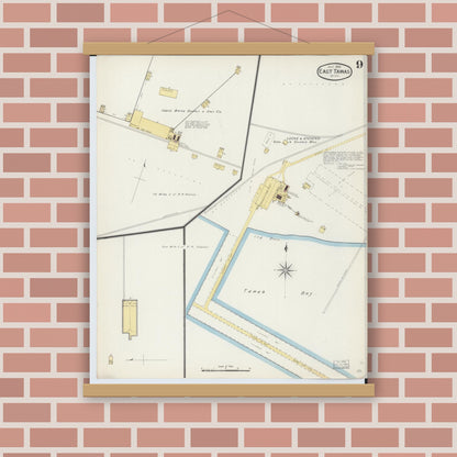 Old map wall art mockup — magnetic wood frame on brick wall — Sanborn Fire Insurance Map from East Tawas, Iosco County, Michigan (1893), Sheet #0009