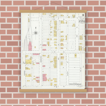 Old map wall art mockup — magnetic wood frame on brick wall — Sanborn Fire Insurance Map from Glassport, Allegheny County, Pennsylvania (1904), Sheet #0003
