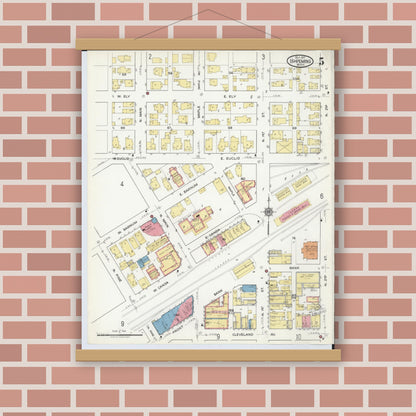 Old map wall art mockup — magnetic wood frame on brick wall — Sanborn Fire Insurance Map from Ishpeming, Marquette County, Michigan (1917), Sheet #0005