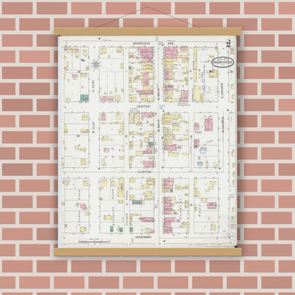 Old map wall art mockup — magnetic wood frame on brick wall — Sanborn Fire Insurance Map from Collinsville, Madison County, Illinois (1893), Sheet #0002