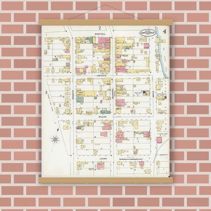 Old map wall art mockup — magnetic wood frame on brick wall — Sanborn Fire Insurance Map from Corpus Christi, Nueces County, Texas (1900), Sheet #0004
