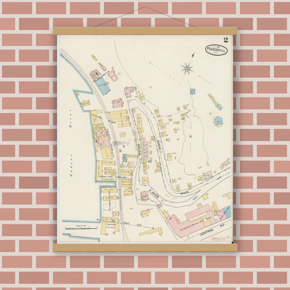 Old map wall art mockup — magnetic wood frame on brick wall — Sanborn Fire Insurance Map from Peekskill, Westchester County, New York (1887) - Complete Map Set
