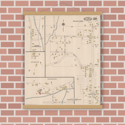 Old map wall art mockup — magnetic wood frame on brick wall — Sanborn Fire Insurance Map from Wellsboro, Tioga County, Pennsylvania (1922), Sheet #0020
