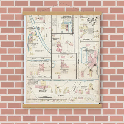 Old map wall art mockup — magnetic wood frame on brick wall — Sanborn Fire Insurance Map from Chillicothe, Ross County, Ohio (1884), Sheet #0011