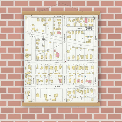 Old map wall art mockup — magnetic wood frame on brick wall — Sanborn Fire Insurance Map from Wabash, Wabash County, Indiana (1920), Sheet #0003